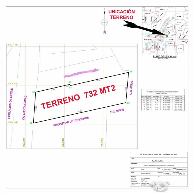 VENDO TERRENO URBANO 732 MTS REQUE BARRIO LA ESPERANZA SANEADO (SUNARP) CON SERVICIOS