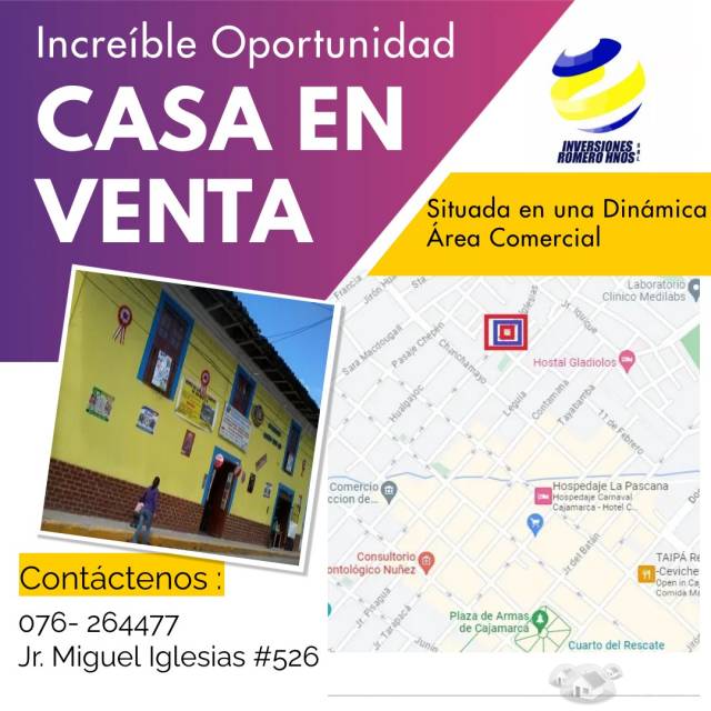 Gran Venta De Una Casa en zona comercial de Cajamarca