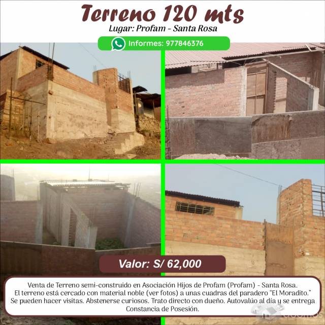 Venta de Terreno Semiconstruido en Profam Santa Rosa