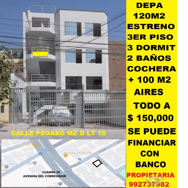 DPTO 3ER PISO ESTRENO 120.00 M2 + COCHERA + 100.00 M2 AIRES