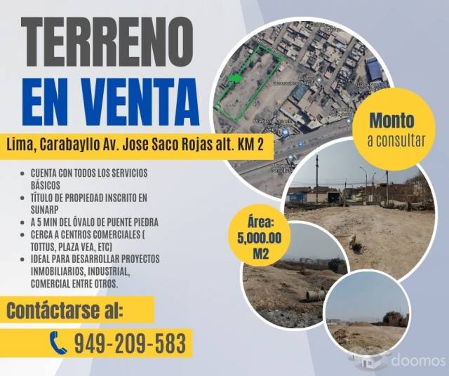 VENTA DE TERRENO  DE 5,000 M2 CON TITULO DE PROPIEDAD CELULAR : 949209583 HECTOR