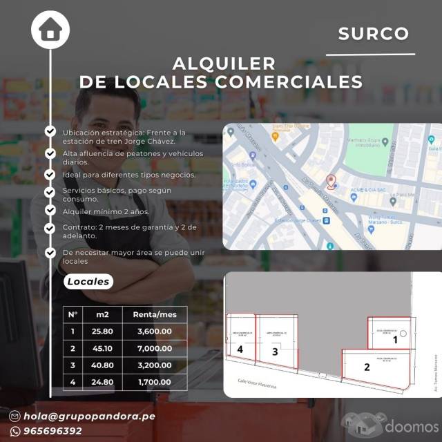 ALQUILER LOCAL COMERCIAL - SURCO (FRENTE A LA ESTACION DEL TREN)