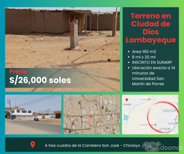 ???? Lote en Venta - **160 m²** en Ciudad de Dios, Lambayeque - ¡Solo S/26,000!