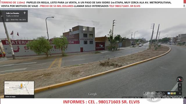 VENDO TERRENO DE OCASION COSTADO DE SAN ISIDRO I ETAPA