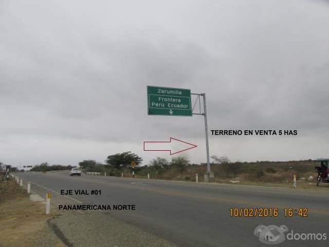 VENDO TERRENO DE 5 HAS COSTADO E INICIO DEL EJE VIAL #1 PERÚ-ECUADOR, JUNTO A LA CARRETERA PANAMERICANA NORTE KM 1286