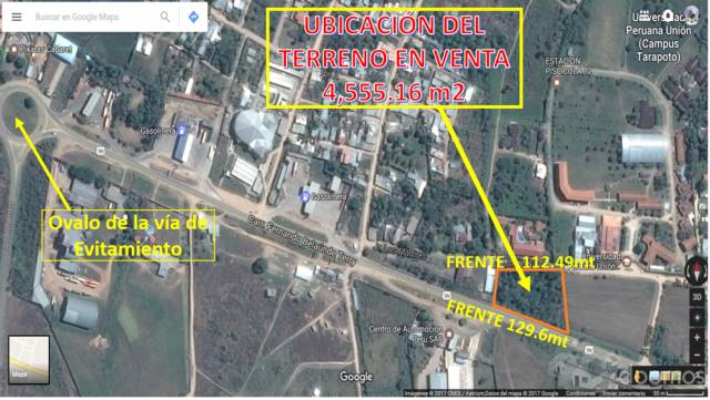 VENDO TERRENO  4555m2 TARAPOTO (PLENA CARRETERA MARGINAL FERNANDO B. TERRY FRENTE AL COLEGIO MILITAR)