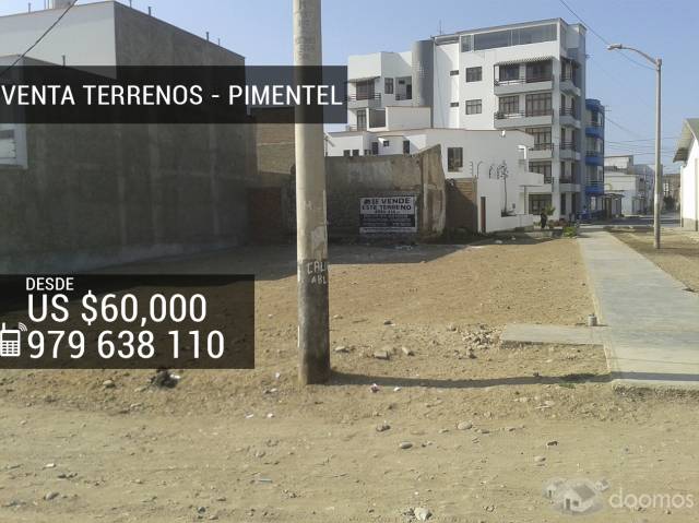 Venta de Terrenos PIMENTEL, Urb La Estación a 300mts de la playa , frente al parque