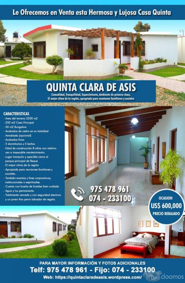 VENDO CASA QUINTA EN REQUE- CHICLAYO