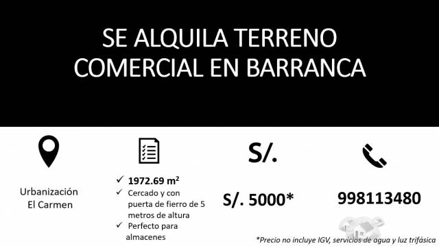 SE ALQUILA TERRENO COMERCIAL EN BARRANCA