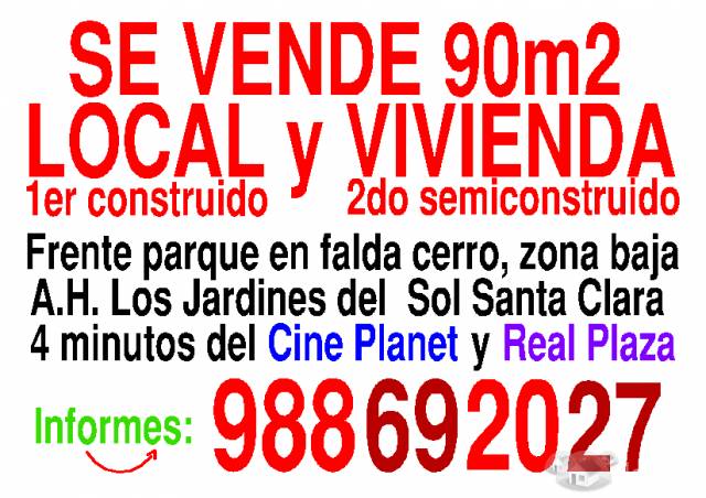 Local comercial de 90m2 y vivienda semiconstruida 2 piso en Santa Clara ,Ate -Vendo