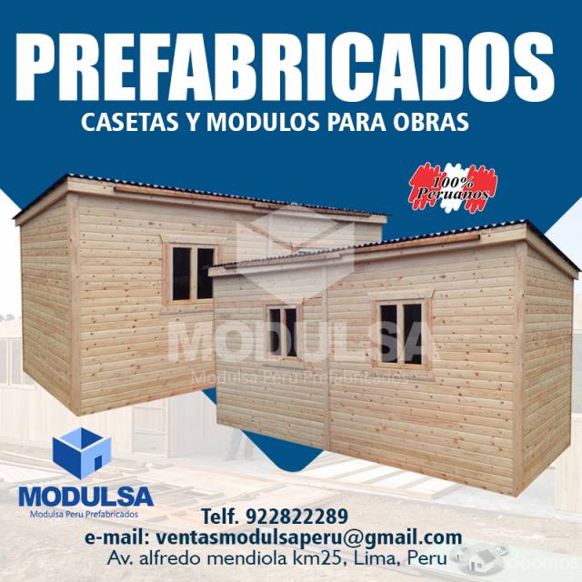 PREFABRICADOS MADERA CASETAS MODULOS OFICINAS AULAS AZOTEAS ALMACENES PARA OBRAS EN LIMA PERU