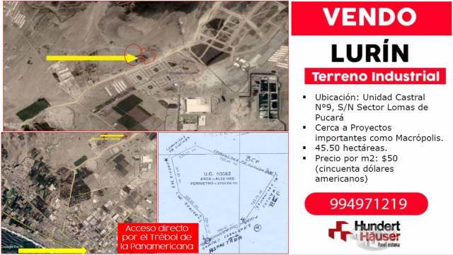 VENDO TERRENO DE 45.50 HECTÁREAS - LURÍN