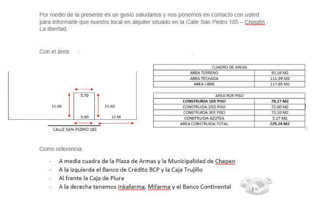 ALQUILER LOCAL COMERCIAL CHEPEN LA LIBERTAD