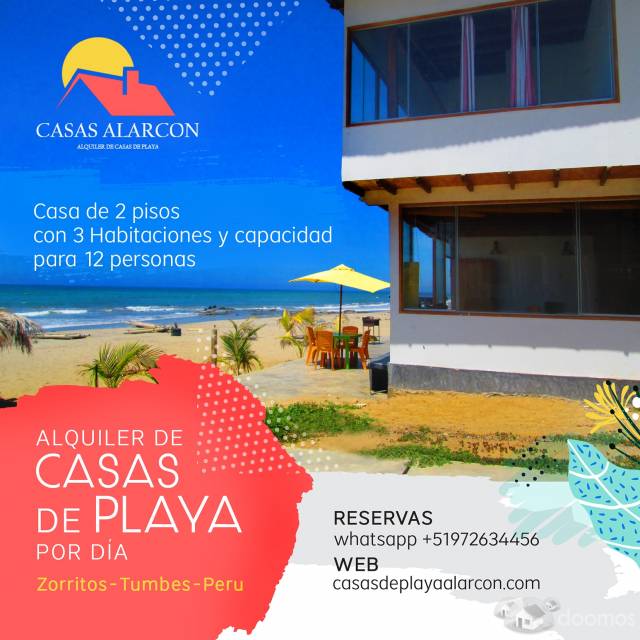 Casa a 10 min de Zorritos /Frente al mar de 2 pisos 3 habitaciones