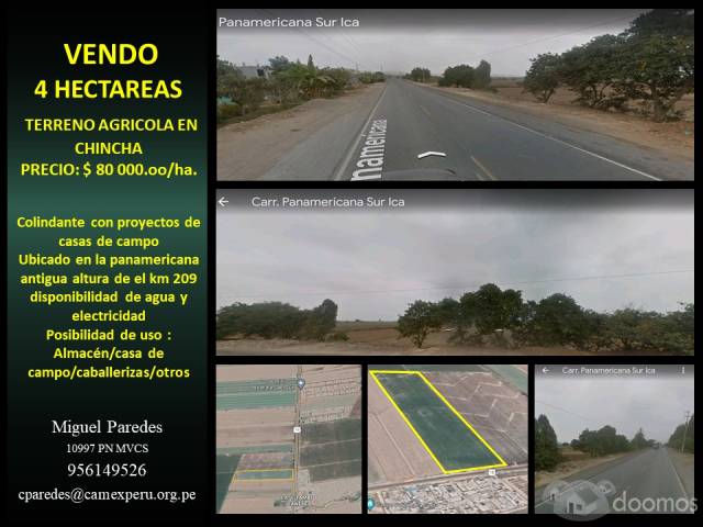 VENDO TERRENO AGRICOLA CON FRONTIS A LA PANAMERICANA SUR(ANTIGUA) EN CHINCHA