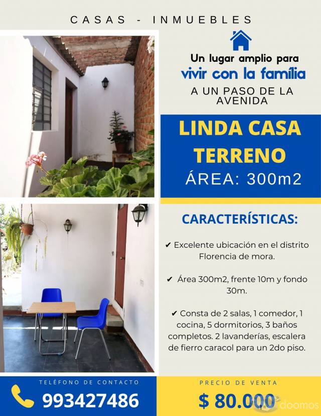 VENTA LINDA CASA - TERRENO CON 300 M2 Y A UN PASO DE LA AVENIDA